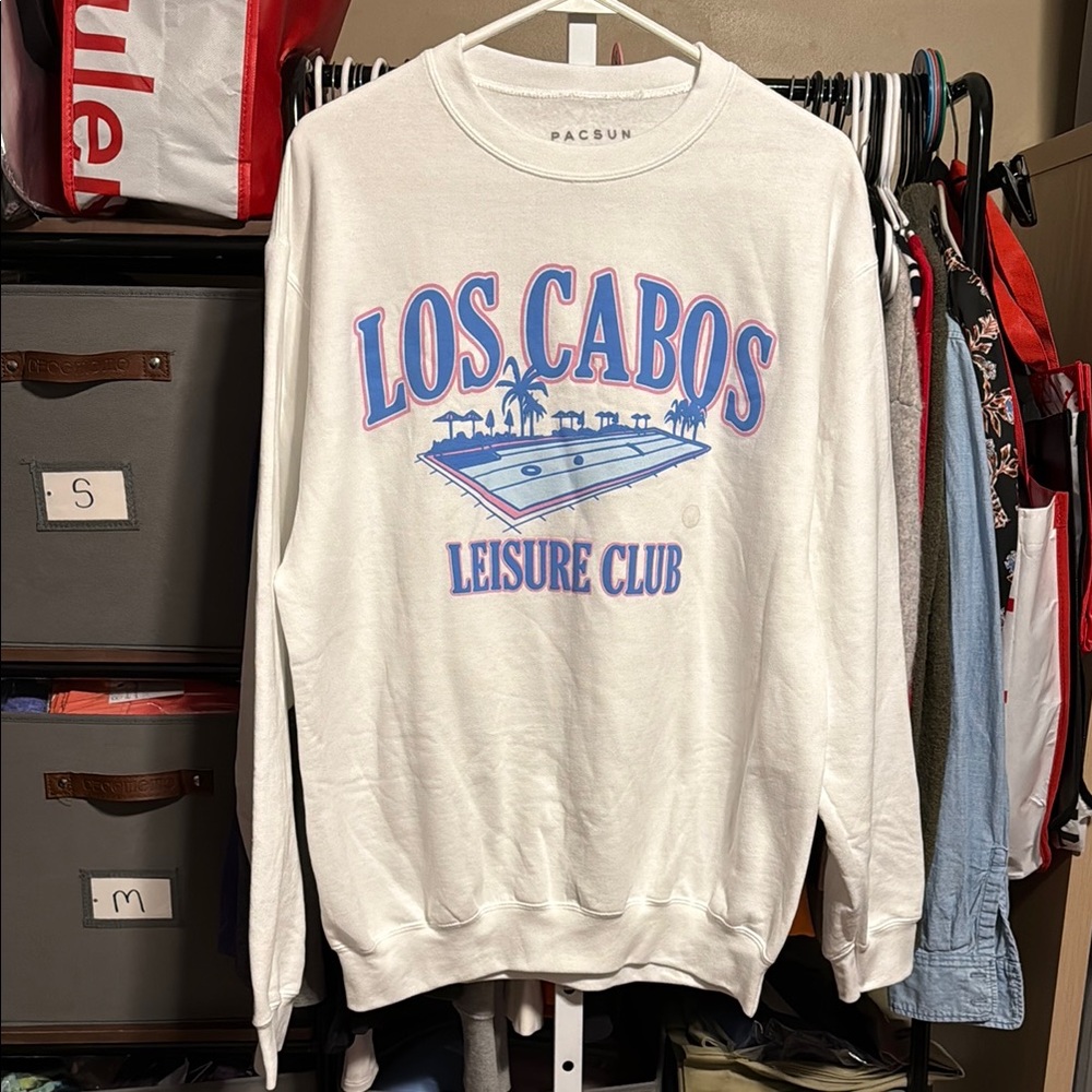 Men’s Pacsun “Los Cabo’s Leisure Club” Fleece Lined Sweatshirt Sz Medium White